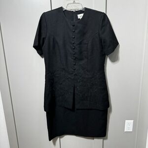 For You One Black Beaded Embroidered Faux Jacket Dress Women's Size 12